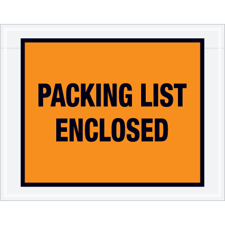 7 x 5 <span class='fraction'>1/2</span>" Orange "Packing List Enclosed" Envelopes